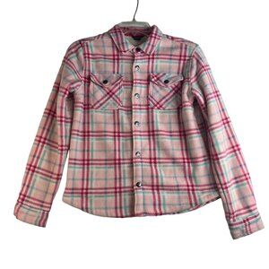 Eddie Bauer Kids Plaid Shirt Jacket Shacket Girls 14/16 Pink Faux Fur Lined